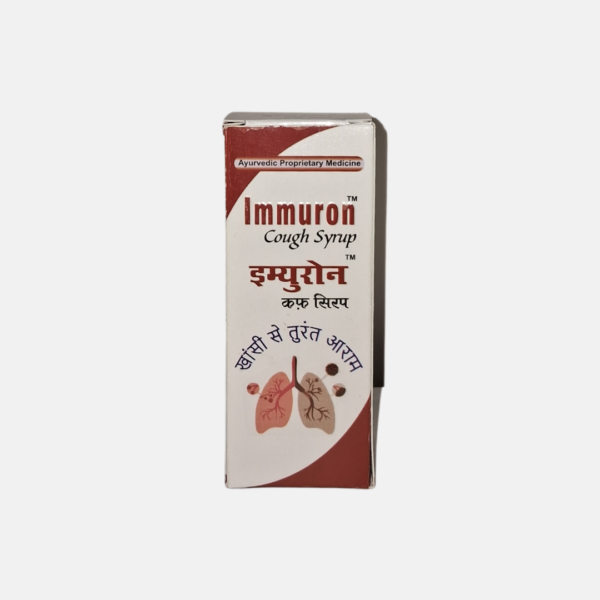 Immuron Ayurvedic Cough Syrup bottle - herbal remedy with Tulsi, Mulethi, and Sonth for cough and cold relief by Nature Grace Health Care.